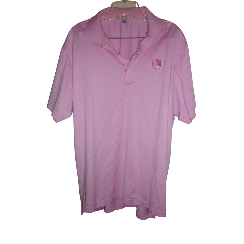 Peter Millar Mens Pink Short Sleeve Rich Harvest Farms Logo Polo Shirt Size L